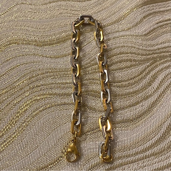 Set of 2 💛 Two-tone Bow Heart Earring Chain Link Bracelet Dual Tone Plated Steel - Picture 7 of 10